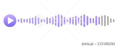 Sound record wave, talk, voice chat, phone app screen, audio player button isolated on white background. Simple media equalizer, podcast decibel sound track. 115180292