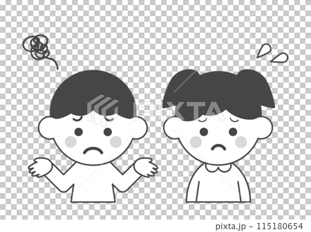 Monochrome illustration of a boy and girl in trouble 115180654