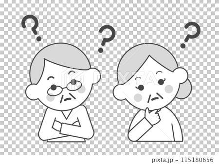 一對年長夫婦想知道的單色插圖 115180656