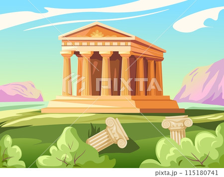 Ancient roman temple. Greek parthenon or antique old building with column gate rome empire architecture, history greece museum athens 115180741
