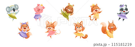 Cute Animal Dancing Ballet Wearing Tutu Skirt Vector Set 115181219