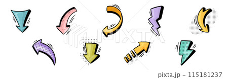 Arrow and Lightning Flash with Pointed End Doodle Style Element Vector Set 115181237