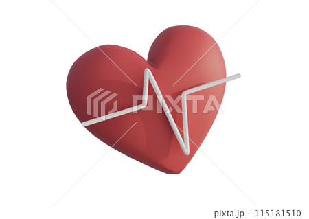 3D rendering of heart with pulse line on white background 3D rendering of heart with pulse line on white background 115181510