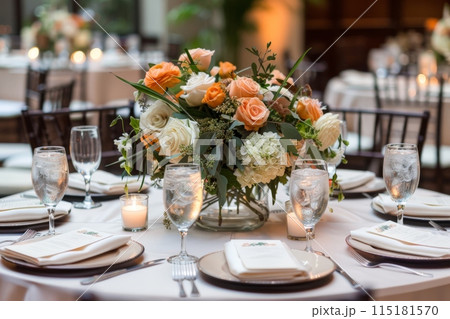 Elegant Wedding Table Setting with Flowers 115181570