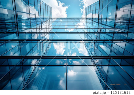 Skyscraper Glass Facade Reflecting Blue Sky 115181612