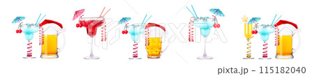 Different alcohol cocktails like beer, martini, soda, champagne, whiskey Different alcohol cocktails like beer, martini, soda, champagne, whiskey 115182040