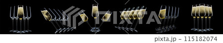 Set of luxury champagne glasses isolated on a black background 115182074