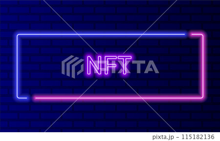 Neon sign nft in speech bubble frame on brick wall background vector. Light banner on the wall background. Nft button crypto art blockchain technology, design template, night neon signboard Neon sign nft in speech bubble frame on brick wall background vector. Light banner on the wall background. Nft button crypto art blockchain technology, design template, night neon signboard 115182136