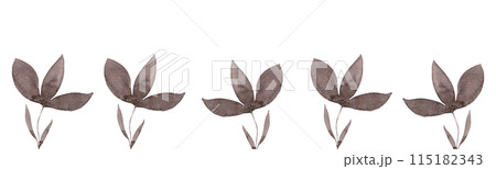 Brown fantasy floral silhouette. Border of flowers. Watercolor texture. Ideal for decorating fabrics, wallpaper, dishes and other products 115182343