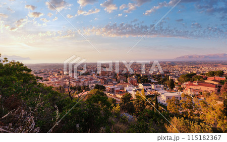 Evening Alcamo town and sea bay, Sicily, Italy 115182367