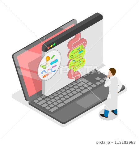 3D Isometric Flat Illustration of Digestive Tract Diseases, Gastroenterology and Digestive System. Item 2 115182965