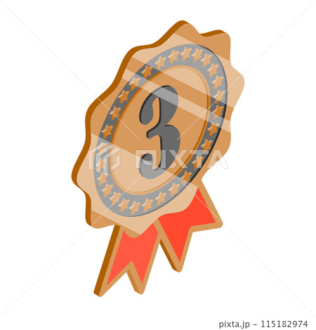 3D Isometric Flat Illustration of Winner Rosette Set, 1st, 2nd and 3rd Medals. Item 1 115182974