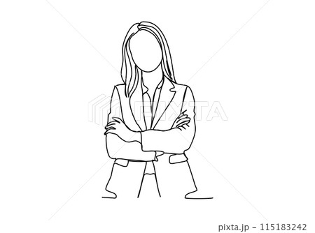 Woman in business suit. One line drawing vector illustration. Woman in business suit. One line drawing vector illustration. 115183242