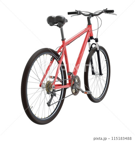 Red bicycle, top back view isolated on white background, 3D illustration 115183488
