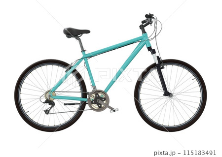 Blue teal bicycle, side view isolated on white background, 3D illustration 115183491