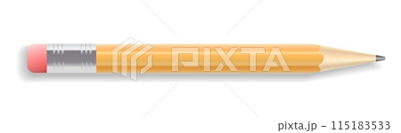 Realistic drawing pencil with rubber end. Sharpened detailed graphic design element Realistic drawing pencil with rubber end. Sharpened detailed graphic design element 115183533
