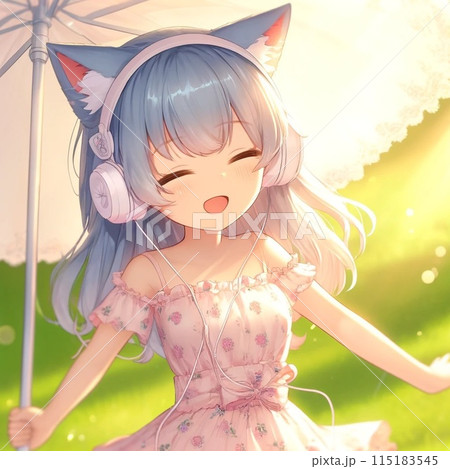 音楽を聴く猫耳の女の子 115183545