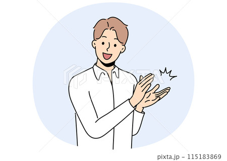 Man claps and applauds to show support or appreciation for successful colleague. 115183869