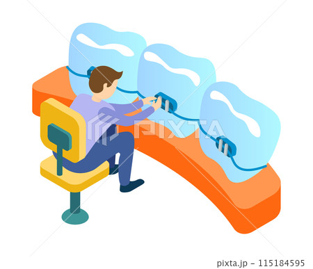 Tooth Braces - Dental concept on transparent background, isometric flat design vector illustration Tooth Braces - Dental concept on transparent background, isometric flat design vector illustration 115184595