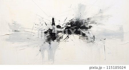 Abstract grunge high contrast black and white color contemporary oil paint brushstrokes texture pattern wallpaper background. Palette knife, chalky, expressive art painting 115185024