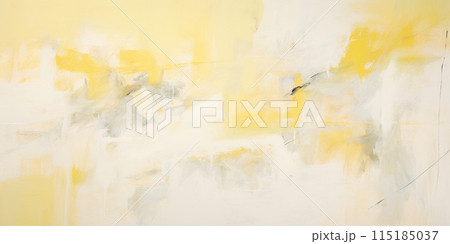 Abstract vibrant color contemporary oil paint brushstrokes texture pattern wallpaper background. Palette knife technique, chalky, pastel lemon yellow, amber orange, white backdrop 115185037