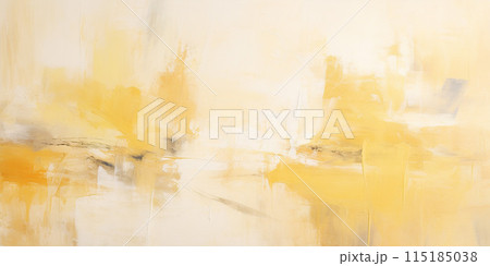 Abstract vibrant color contemporary oil paint brushstrokes texture pattern wallpaper background. Palette knife technique, chalky, pastel lemon yellow, amber orange, white backdrop 115185038