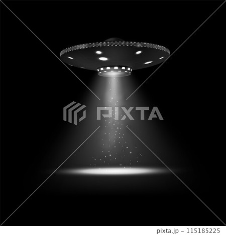 Alien spaceship with white beam vector illustration Alien spaceship with white beam vector illustration 115185225