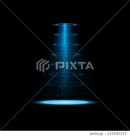 Blue UFO beam. Vector illustration of light. 115185257