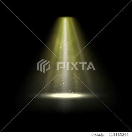UFO glow: vector illustration of yellow on isolated black background. 115185263