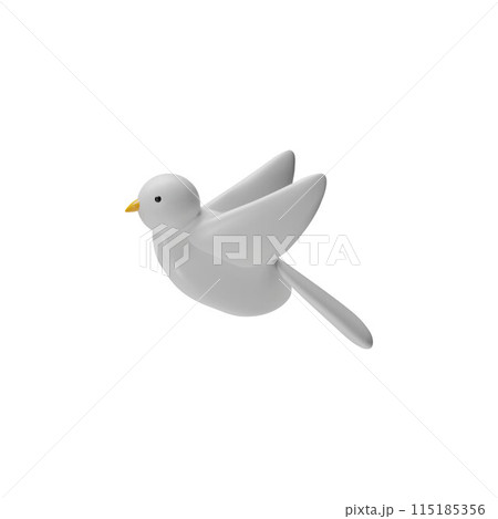 White dove bird flying 3D plastic cartoon style icon, vector render volume pigeon bird animal isolated, beautiful fowl 115185356