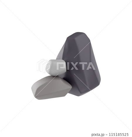 3D stone rocks heap, volumetric grey cobblestones vector illustration, realistic granite stone block, glossy boulders 115185525