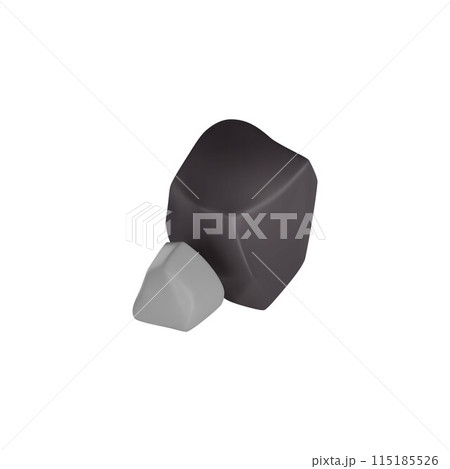 Vector set 3d icons made of rocks: black and gray stones on a white background 115185526