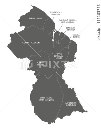 Vector map of Guyana with regions and administrative divisions. Editable and clearly labeled layers. 115185758