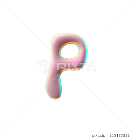 3D pink shiny letter p with a holographic gradient highlighted on a white background 3D pink shiny letter p with a holographic gradient highlighted on a white background 115185831