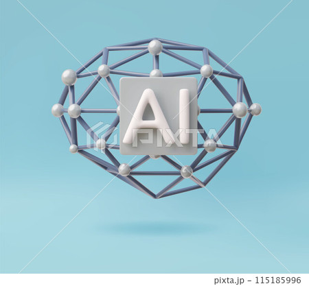 Artificial intelligence or neural network 3D vector illustration, neuronet or AI technology circuit with data connection 115185996