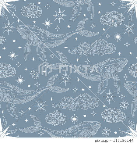 Star constellation clouds and celestial whale seamless pattern 115186144