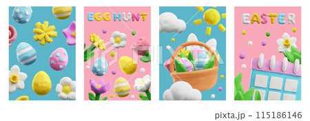 Easter modern trendy posters and greeting cards collection vector illustration. 115186146