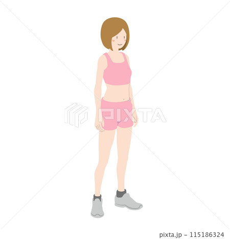 ベクター素材 ダイエット ジム 直立する女性 線無し ベクター素材 ダイエット ジム 直立する女性 線無し 115186324