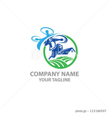 Drone logo icon, Illustration graphic vector of drone technology logo design template. Drone logo icon, Illustration graphic vector of drone technology logo design template. 115186507