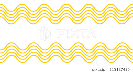Wavy yellow horizontal lines on white background. Noodle or ramen texture. Pasta, tagliatelle or macaroni pattern. Curvy spaghetti banner. Traditional Italian of Japan food print. Vector illustration 115187459