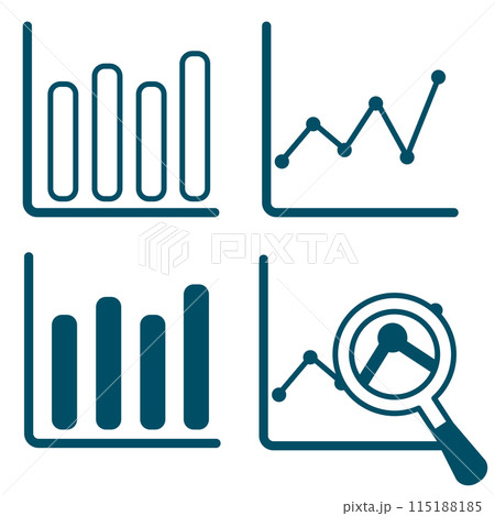 シンプルな棒グラフと折れ線グラフのアイコンセット 115188185