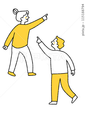 指をさして何かを探している男性と女性 指をさして何かを探している男性と女性 115188794