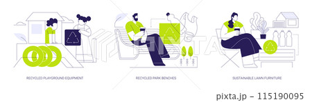 Products from recycled materials abstract concept vector illustrations. 115190095