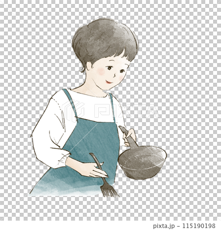 拿著煎鍋的女人的插圖 拿著煎鍋的女人的插圖 115190198