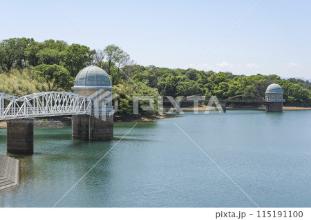 歴史的建造物に指定された多摩湖の二つの取水塔 115191100