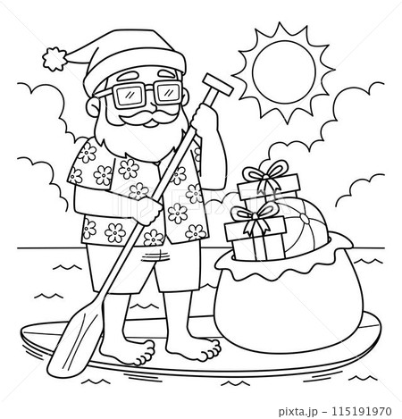 Christmas in July Santa Paddle Boarding Coloring Christmas in July Santa Paddle Boarding Coloring 115191970