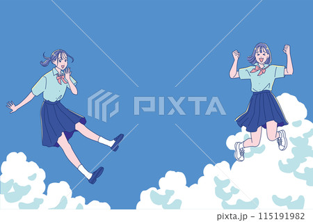夏空に元気にジャンプする女子高生 115191982