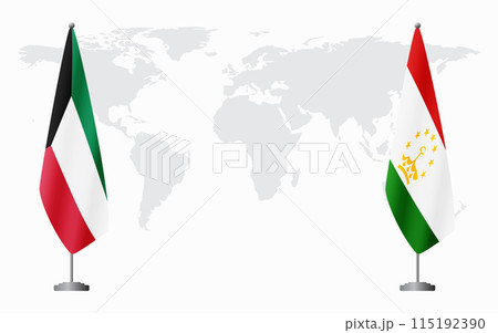 Kuwait and Tajikistan flags for official meeting 115192390