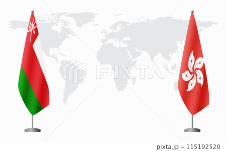 Oman and Hong Kong flags for official meeting 115192520