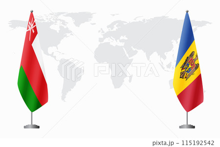 Oman and Moldova flags for official meeting Oman and Moldova flags for official meeting 115192542